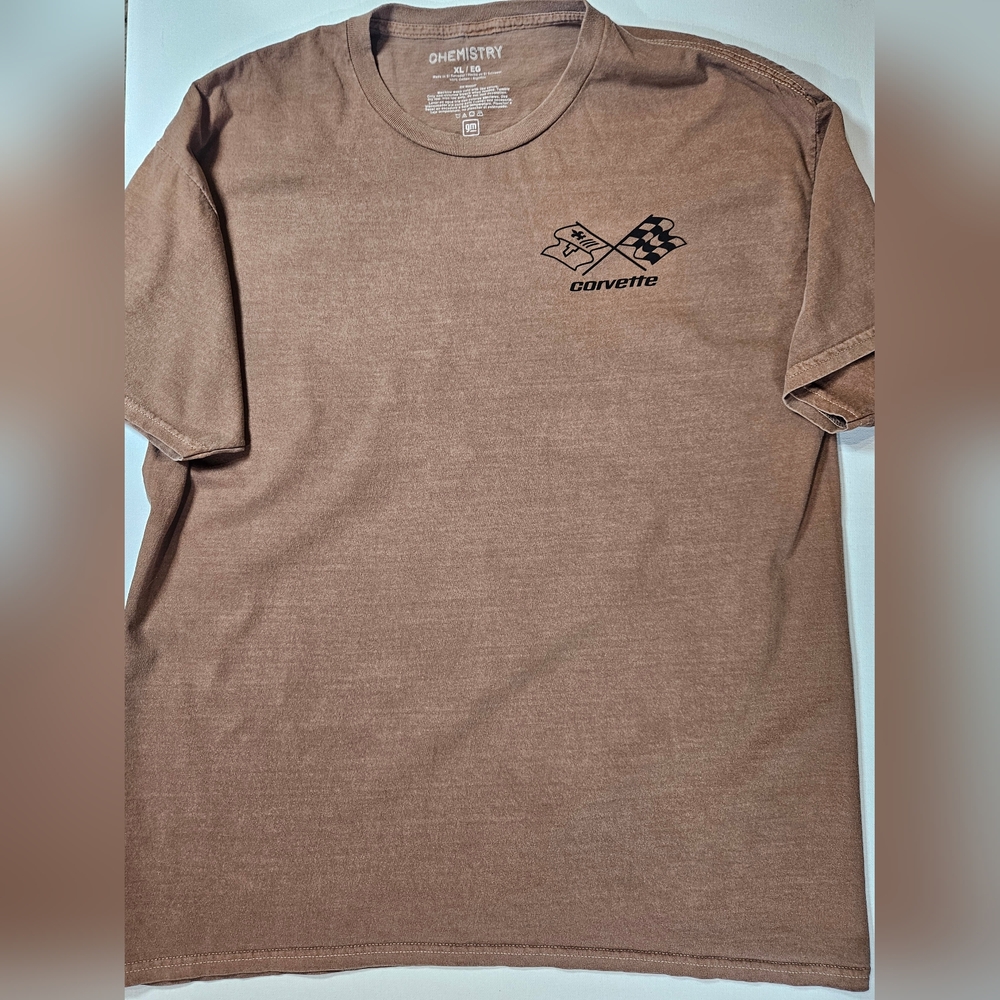Chevy Corvette Mens T-shirt XL Brown Red Chevrolet Retro Inspired‎ Graphic Tee